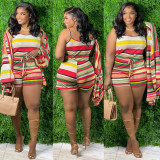 Contrast Color Striped Camisole Shorts Two Piece Sets (Without Coat) CXLF-KK820