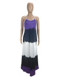 Printed Contrast Color Spaghetti Strap Loose Maxi Dress CXLF-KK840