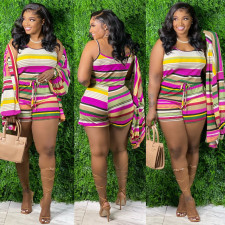 Contrast Color Striped Camisole Shorts Two Piece Sets (Without Coat) CXLF-KK820