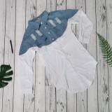 Casual Denim Patchwork Draswstring Shirt Dress WY-6836