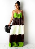 Printed Contrast Color Spaghetti Strap Loose Maxi Dress CXLF-KK840