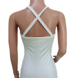 Solid Sleeveless Sling Cross Strap Tight Jumpsuit BGN-172