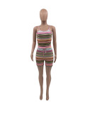 Contrast Color Striped Camisole Shorts Two Piece Sets (Without Coat) CXLF-KK820