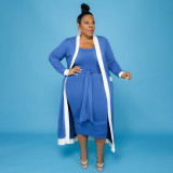 Plus Size Sleeveless Midi Dress+Long Cloak 2 Piece Sets ONY-5101