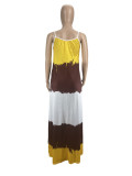 Printed Contrast Color Spaghetti Strap Loose Maxi Dress CXLF-KK840