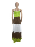Printed Contrast Color Spaghetti Strap Loose Maxi Dress CXLF-KK840