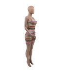 Contrast Color Striped Camisole Shorts Two Piece Sets (Without Coat) CXLF-KK820