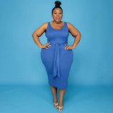 Plus Size Sleeveless Midi Dress+Long Cloak 2 Piece Sets ONY-5101