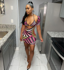 Sexy Print Summer Halter Bra Top And Dress Two Piece Set CXLF-KK816