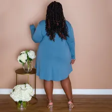 Plus Size Solid Long Sleeve Loose Dress NNWF-7265