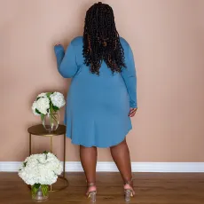 Plus Size Solid Long Sleeve Loose Dress NNWF-7265