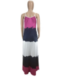 Printed Contrast Color Spaghetti Strap Loose Maxi Dress CXLF-KK840