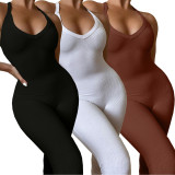 Solid Sleeveless Sling Cross Strap Tight Jumpsuit BGN-172