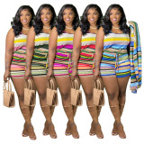 Contrast Color Striped Camisole Shorts Two Piece Sets (Without Coat) CXLF-KK820