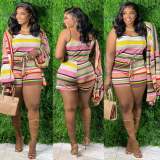 Contrast Color Striped Camisole Shorts Two Piece Sets (Without Coat) CXLF-KK820
