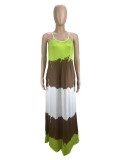 Printed Contrast Color Spaghetti Strap Loose Maxi Dress CXLF-KK840
