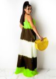 Printed Contrast Color Spaghetti Strap Loose Maxi Dress CXLF-KK840