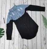 Casual Denim Patchwork Draswstring Shirt Dress WY-6836