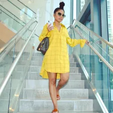 Casual Loose Long Sleeve Plaid Shirt Dress OM-1256-1