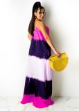 Printed Contrast Color Spaghetti Strap Loose Maxi Dress CXLF-KK840
