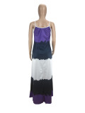 Printed Contrast Color Spaghetti Strap Loose Maxi Dress CXLF-KK840