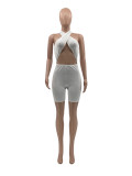 Sexy Solid Color Cross Halter Rompers CXLF-KK815