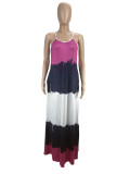 Printed Contrast Color Spaghetti Strap Loose Maxi Dress CXLF-KK840