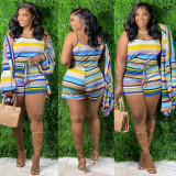Contrast Color Striped Camisole Shorts Two Piece Sets (Without Coat) CXLF-KK820