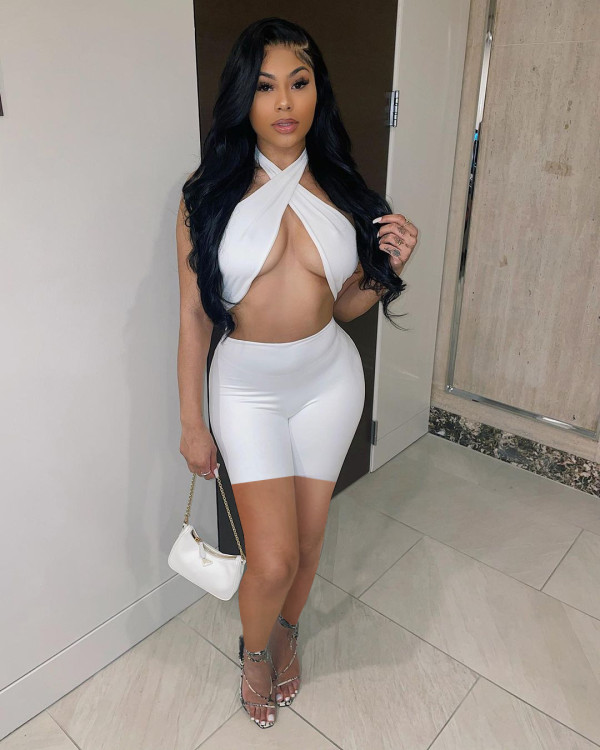 Sexy Solid Color Cross Halter Rompers CXLF-KK815