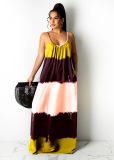 Printed Contrast Color Spaghetti Strap Loose Maxi Dress CXLF-KK840