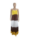 Printed Contrast Color Spaghetti Strap Loose Maxi Dress CXLF-KK840