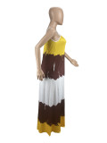 Printed Contrast Color Spaghetti Strap Loose Maxi Dress CXLF-KK840