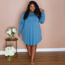 Plus Size Solid Long Sleeve Loose Dress NNWF-7265