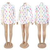 Casual Printed Long Sleeve Shirt Dress SFY-H169