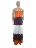 Printed Contrast Color Spaghetti Strap Loose Maxi Dress CXLF-KK840