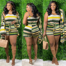 Contrast Color Striped Camisole Shorts Two Piece Sets (Without Coat) CXLF-KK820