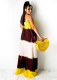 Printed Contrast Color Spaghetti Strap Loose Maxi Dress CXLF-KK840