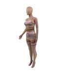 Contrast Color Striped Camisole Shorts Two Piece Sets (Without Coat) CXLF-KK820