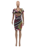 Sexy Print Summer Halter Bra Top And Dress Two Piece Set CXLF-KK816