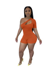 Sexy Plaid Print Hollow Single Sleeve Rompers CXLF-KK821