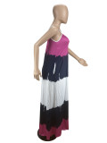 Printed Contrast Color Spaghetti Strap Loose Maxi Dress CXLF-KK840