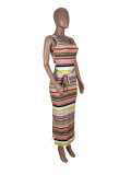 Large Size Sleeveless Contrast Color Striped Print Dress CXLF-KK841