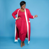 Plus Size Sleeveless Midi Dress+Long Cloak 2 Piece Sets ONY-5101