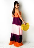 Printed Contrast Color Spaghetti Strap Loose Maxi Dress CXLF-KK840