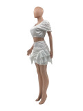 Fashion Solid Color Ruched Skirt Two Piece Sets CXLF-KK813