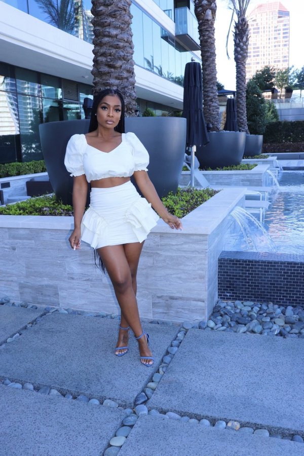 Fashion Solid Color Ruched Skirt Two Piece Sets CXLF-KK813