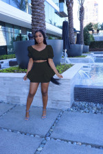 Fashion Solid Color Ruched Skirt Two Piece Sets CXLF-KK813