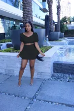 Fashion Solid Color Ruched Skirt Two Piece Sets CXLF-KK813