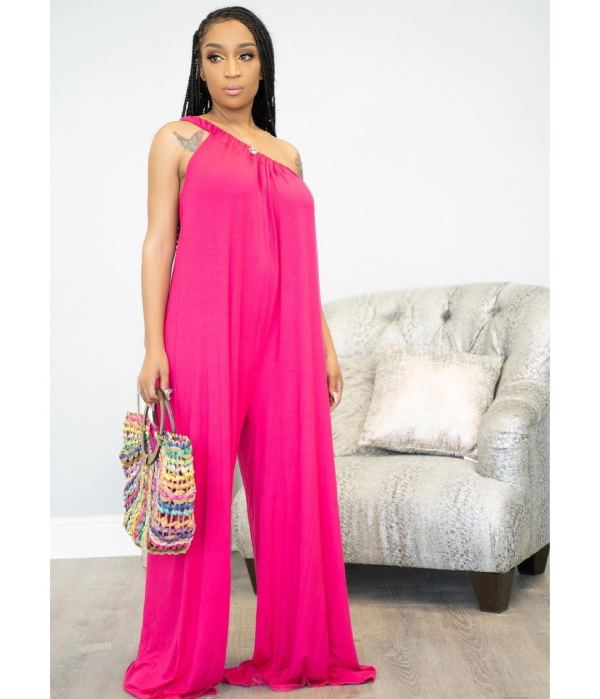 Fashion Loose Oblique Shoulder Casual Jumpsuit LDS-3273