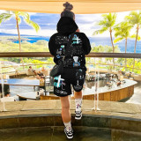 Casual Printed Hoodie And Shorts 2 Piece Suits GLF-10019